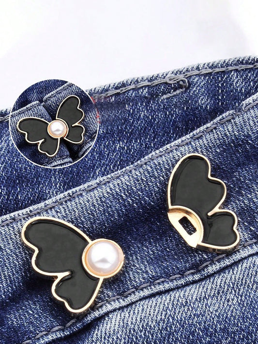 Butterfly-Shaped Waist Reduction Buckle With Pearl Button, No-Drill Jeans Skirts Pants Waist Fixer