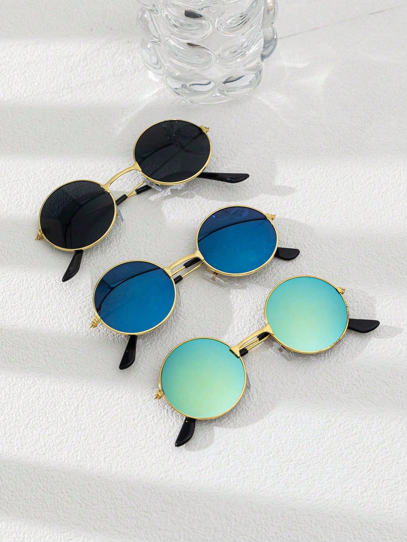 Set Of 3 Vintage Fashionable Round Metal Frame Kids Sunglasses