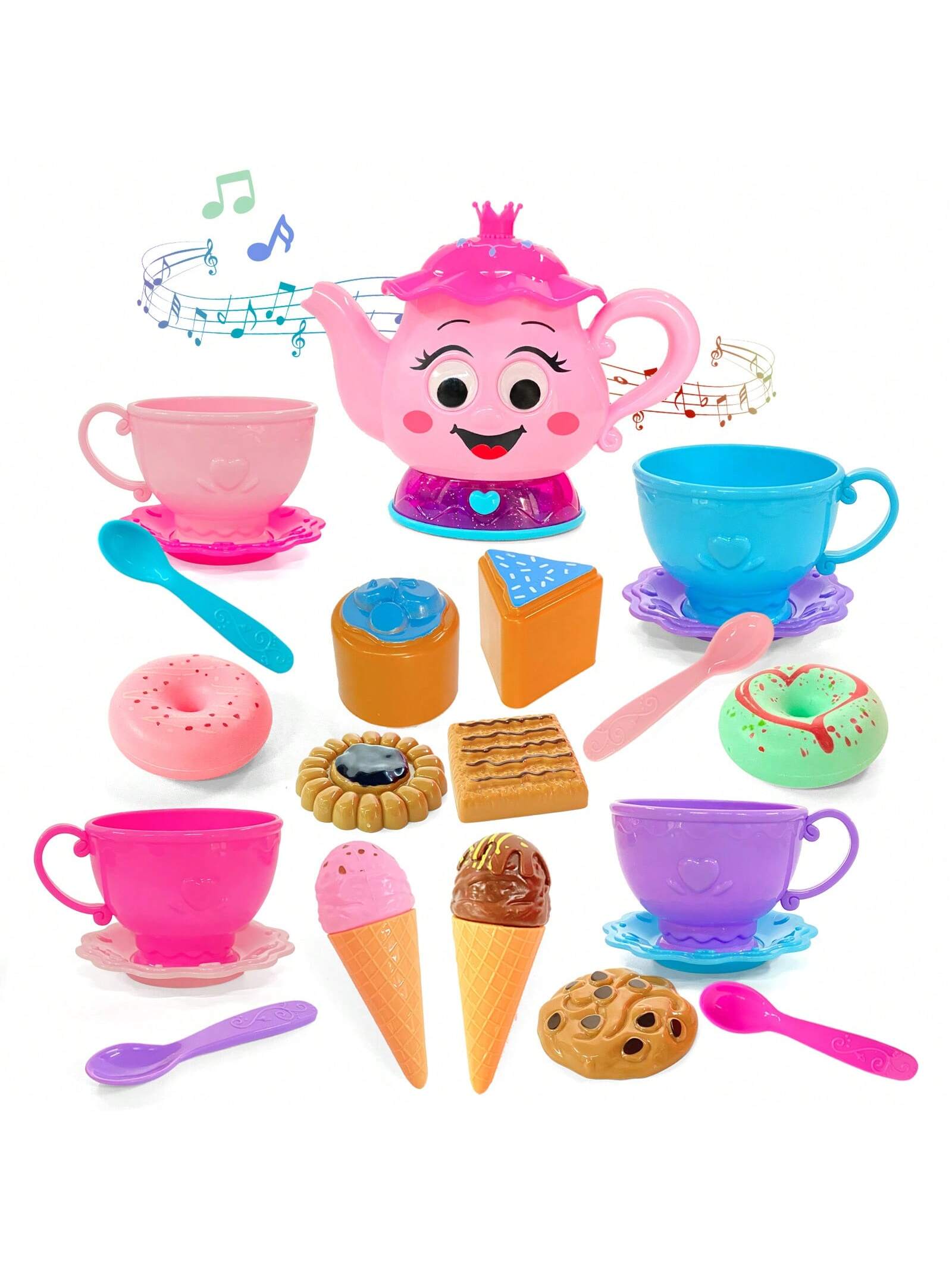 Tea Set For Little Girls, 23 PCS Tea Party Set For Toddler Little Girls 3-5,  Teapot With Music & Light Play Food Toy Kitchen Accessories For Toddlers, Boys Girls Gifts