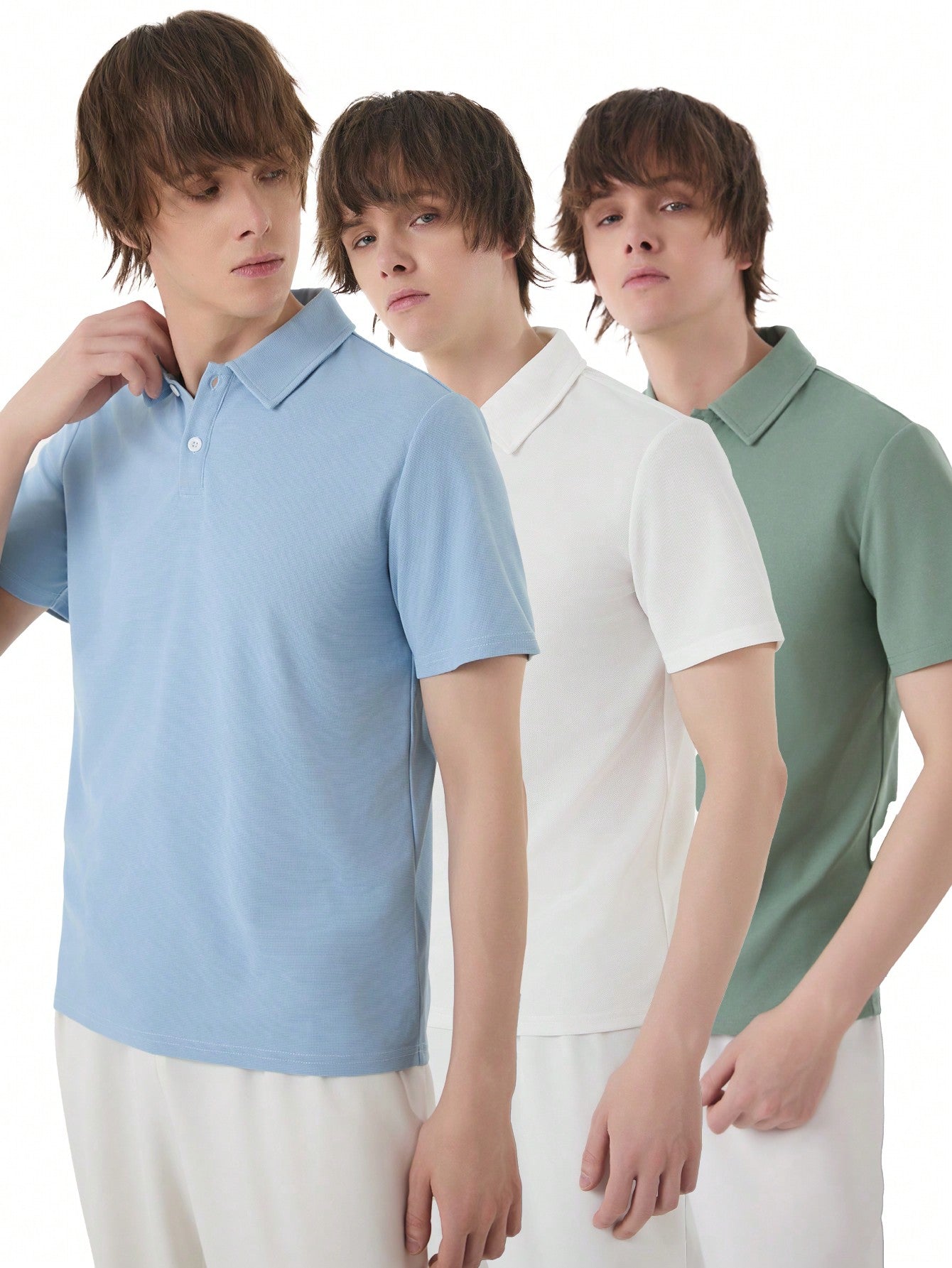 Teen Boy Casual Turn-Down Collar Short Sleeve Polo Shirt, Solid Color, Comfortable And Versatile, Multi-Piece Set