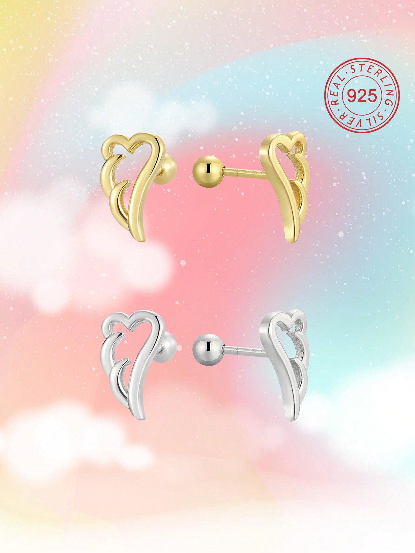 1 Pair Of 925 Silver Low Allergic Reaction Wing Shaped Stud Earrings, Spiral Ear Plugs, Gift Box With Blessing Card. Gift For Children Or Young Girls. Perfect Birthday Gift For Friends.