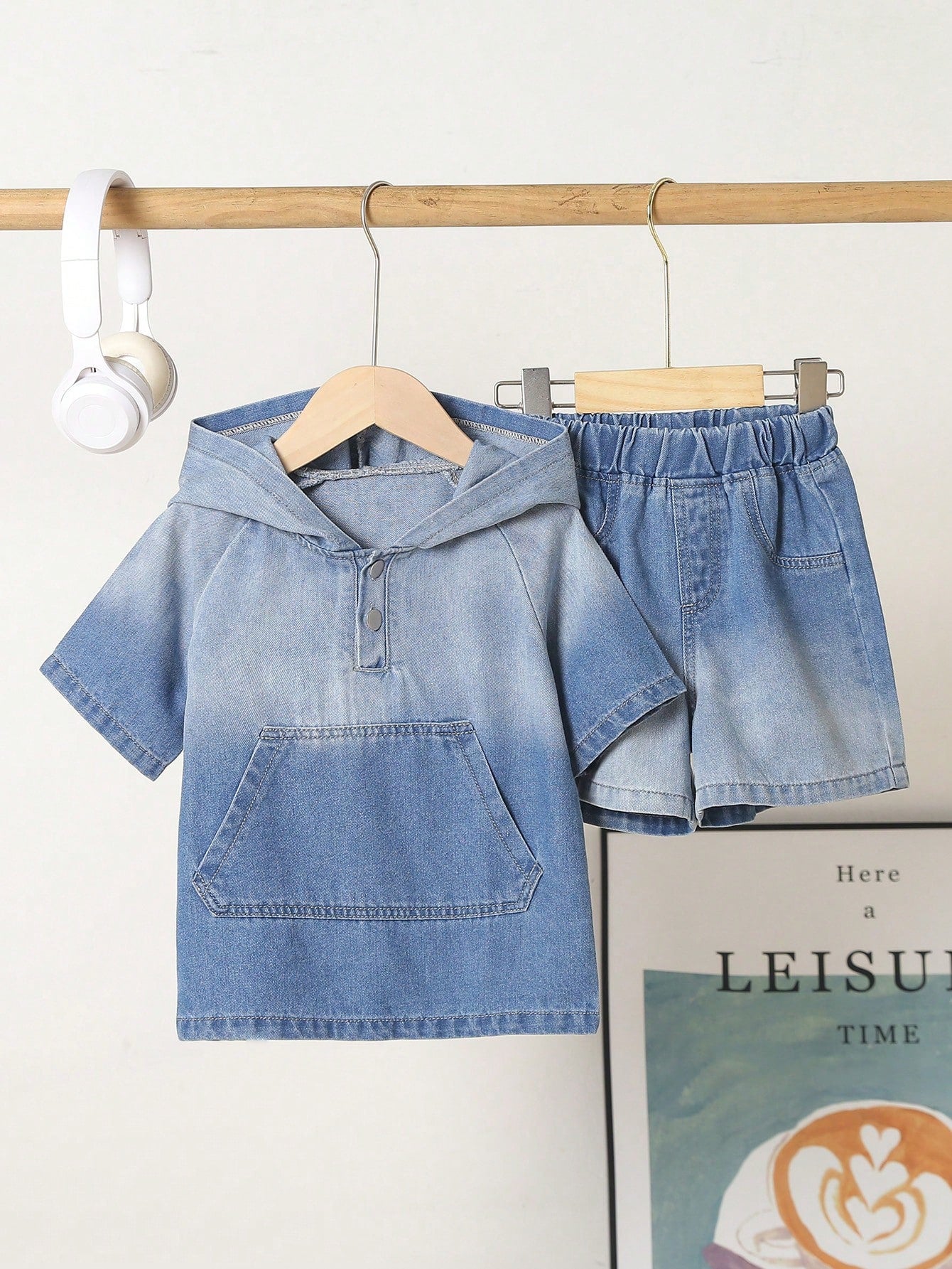 Young Boy Casual Comfortable Simple Ombre Denim Outfit