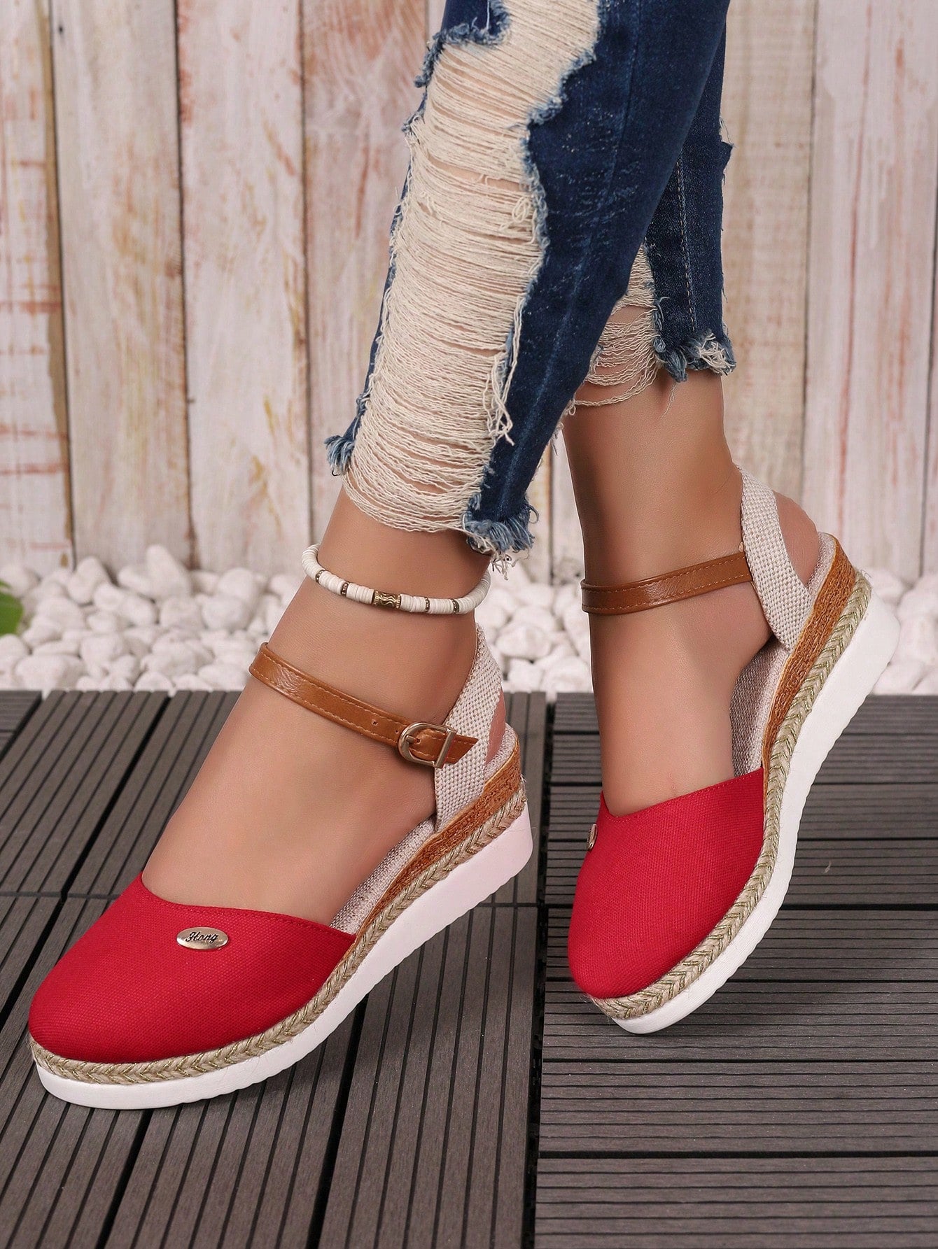 2024 New Women's Fisherman Sandals With Ankle Strap Buckle, Espadrille Wedge Heel, Fairy Style, Closed Toe, Woven Roman Shoes