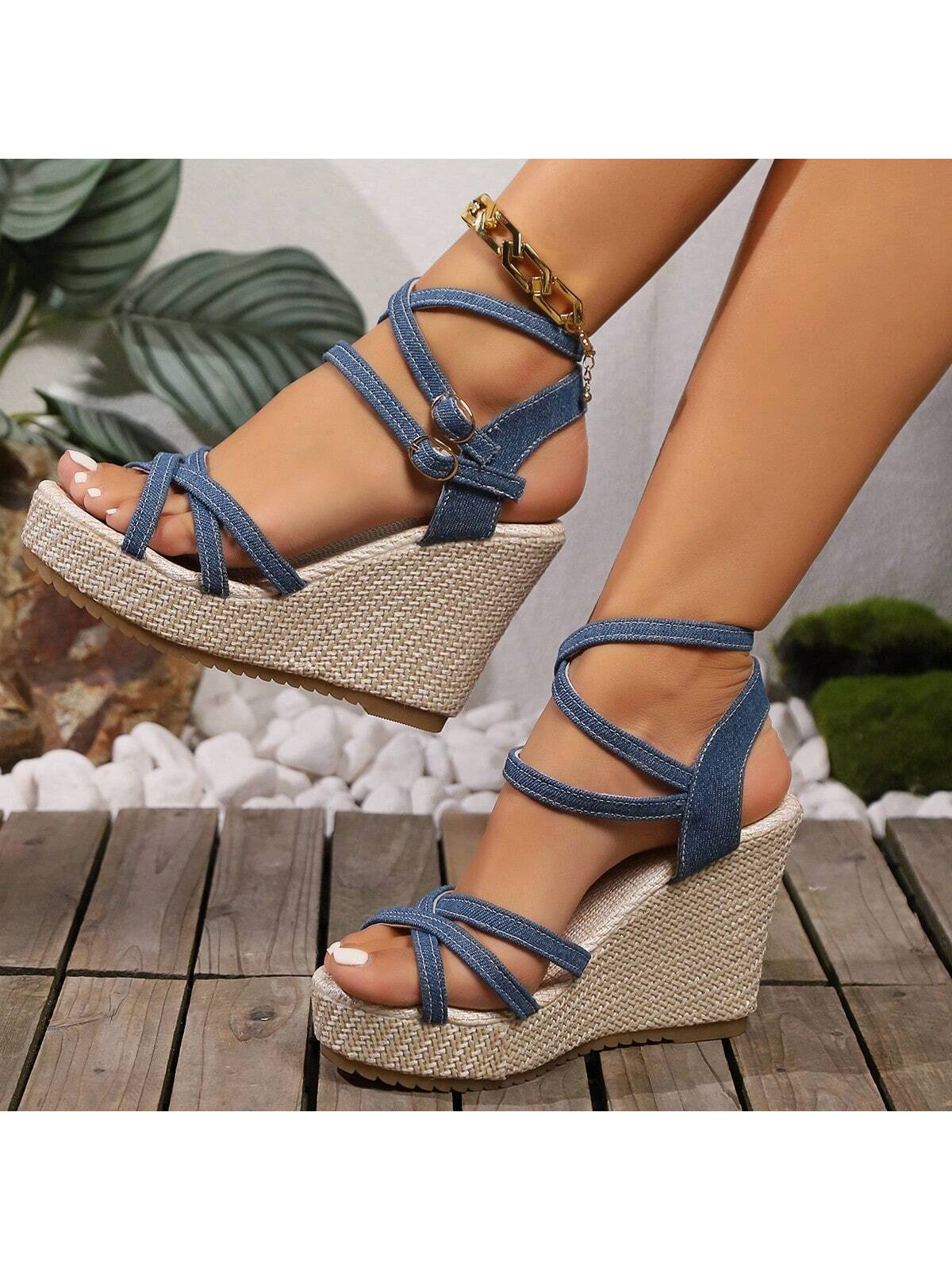 2024 New Thick Heel Wedge Sandals For Women, Fashionable Daily Versatile Waterproof Shoes With Ankle Strap