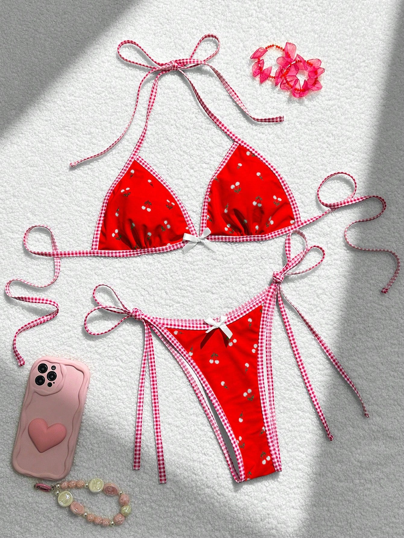 Swim Mod Summer Beach Women's Cute Style Cherry Printed Bikini Set (Separates) Cute Bathing Suits