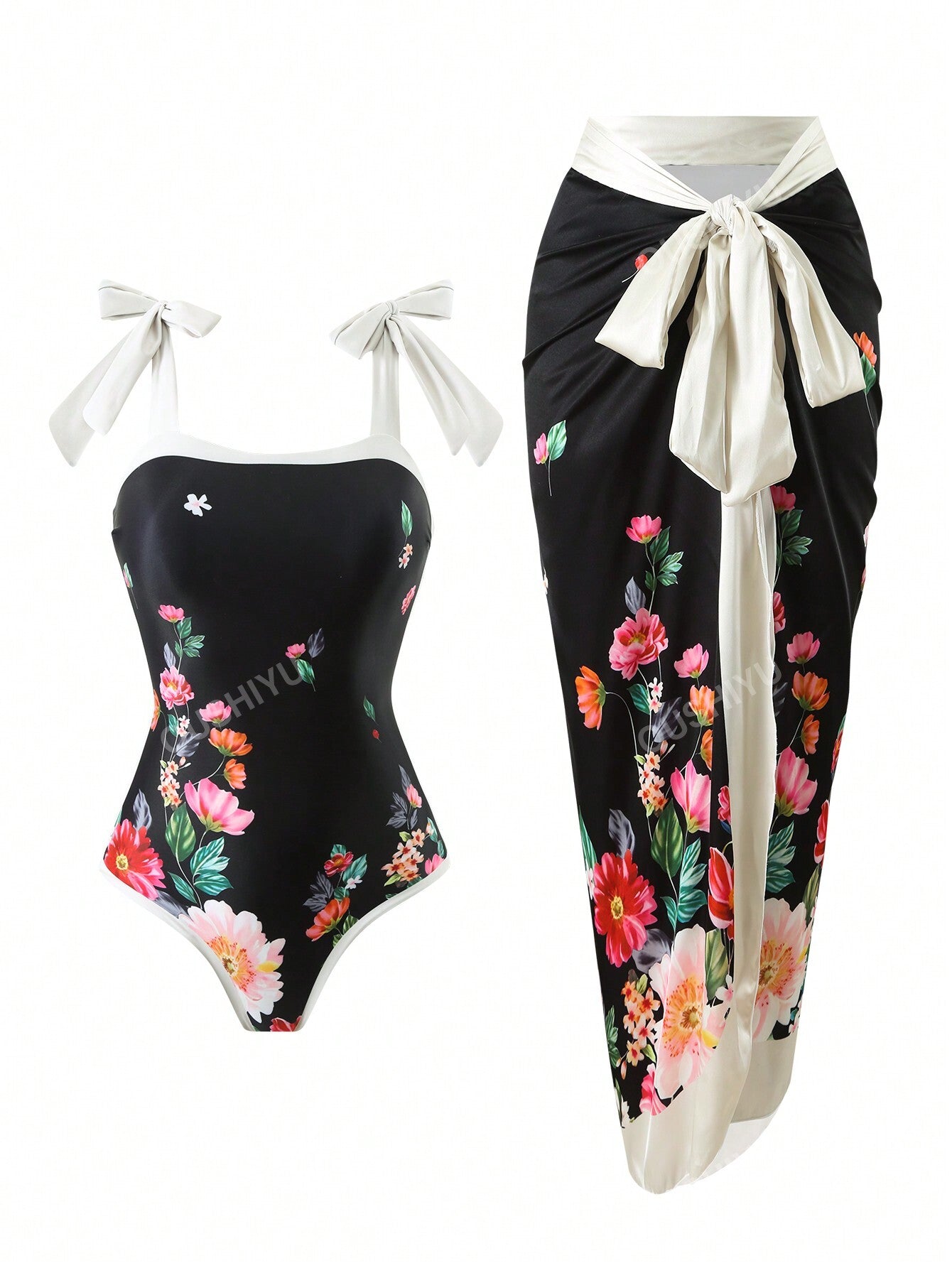 One-Piece Conservative Swimdress With Skirted Bottom For Women. Retro French Styling Covering Belly And Slimming Silhouette. Fits For Beach, Hot Springs And Swimming.