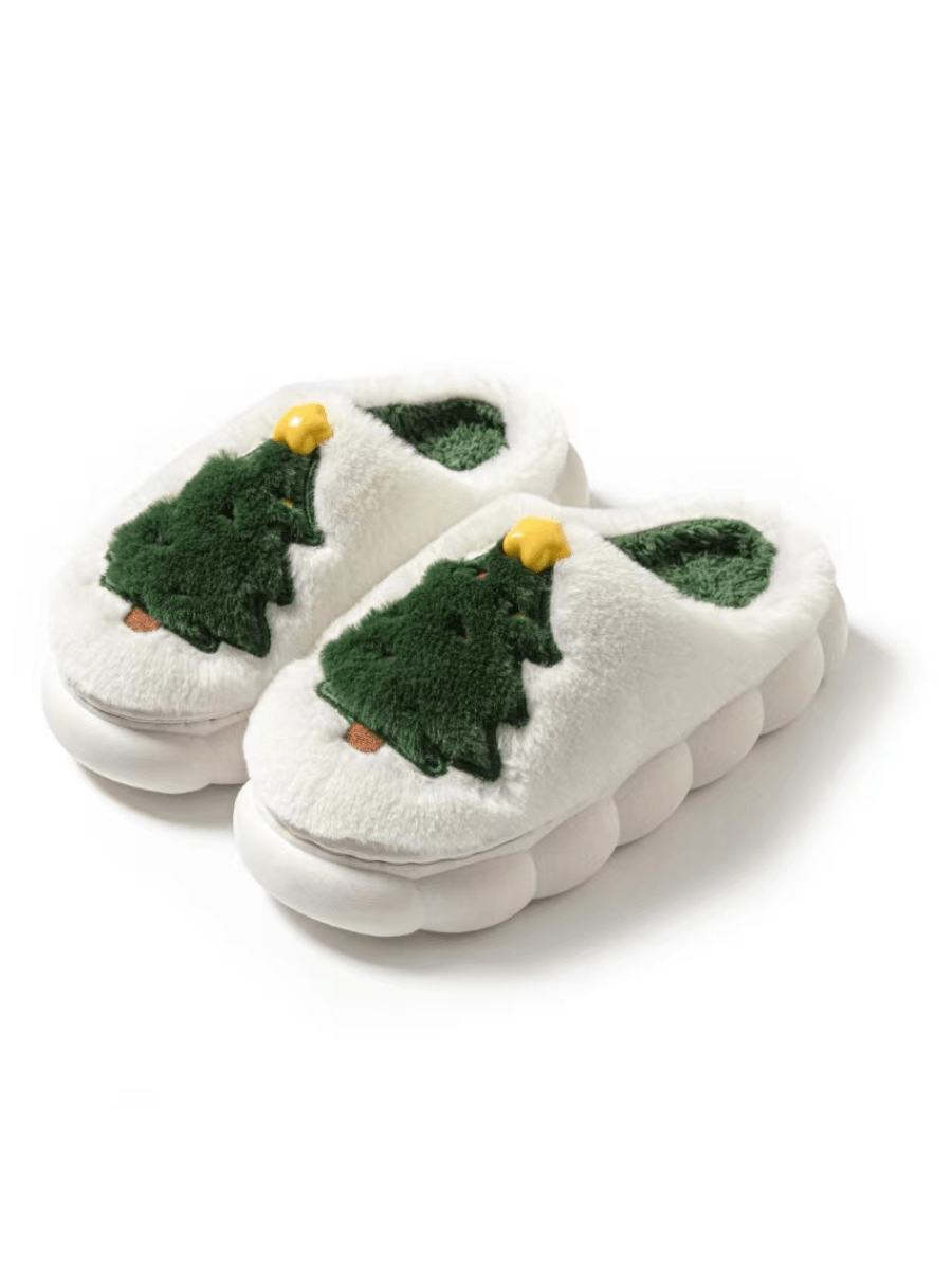 Christmas Tree Slippers Women's Winter Anti-Slip Thick Bottom Couples Home Slippers, Christmas