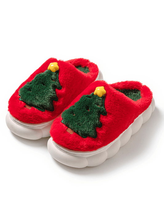 Christmas Tree Slippers Women's Winter Anti-Slip Thick Bottom Couples Home Slippers, Christmas