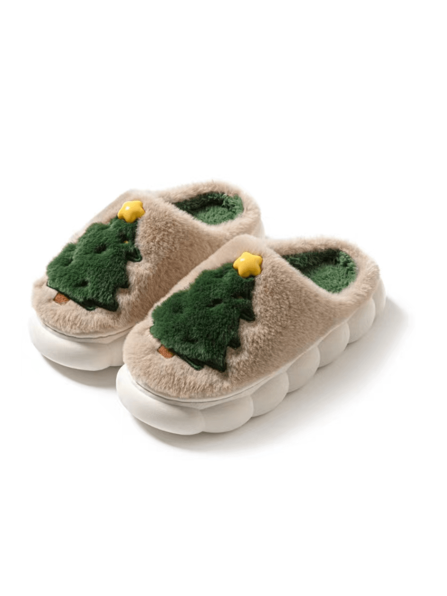 Christmas Tree Slippers Women's Winter Anti-Slip Thick Bottom Couples Home Slippers, Christmas