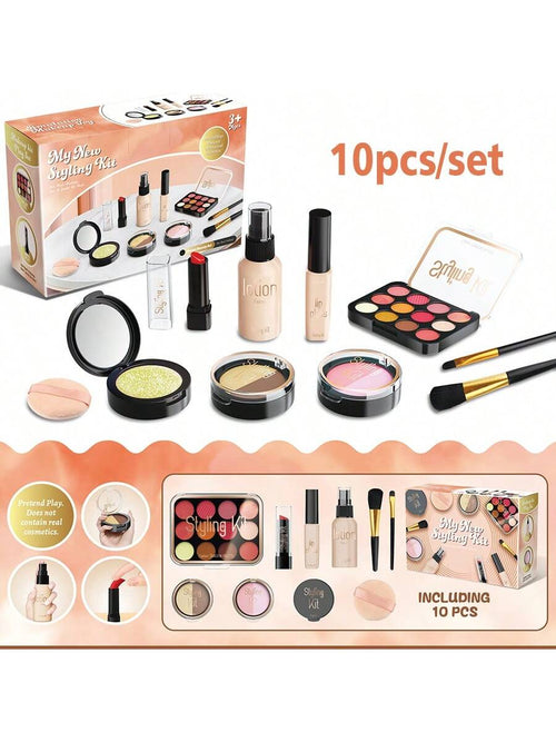 10pcs/Box Girls' Pretend Play Makeup Toy Set, Princess Dress-Up Accessories, With Simulated Comb Dressing, Eyeshadow, Lipstick, Children's Toys, Holiday Gifts