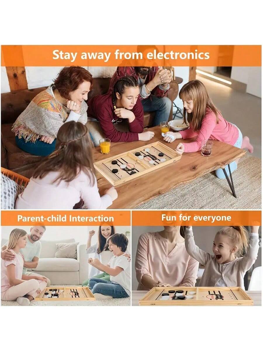 1pc Double Play Catapult Chess Interactive Tabletop Game For Parent-Child Interaction, Fast Paced Ice Hockey Game, Wooden Stick Hockey Table Game