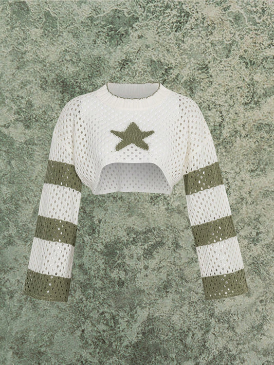 Teen Girls Color-Blocked Star Printed Long Sleeve Sweater