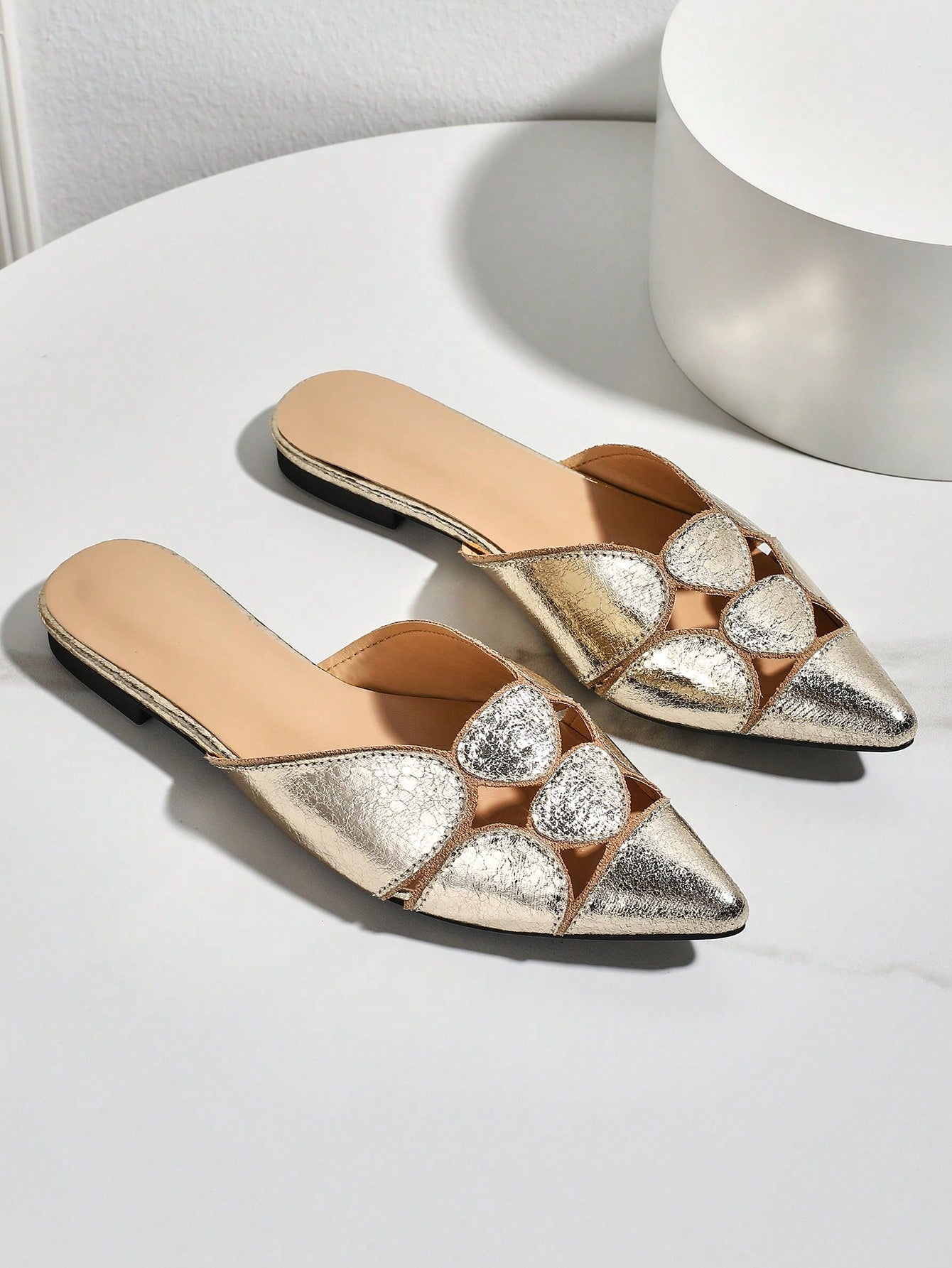 Cross Strap Point Toe Flat Mules