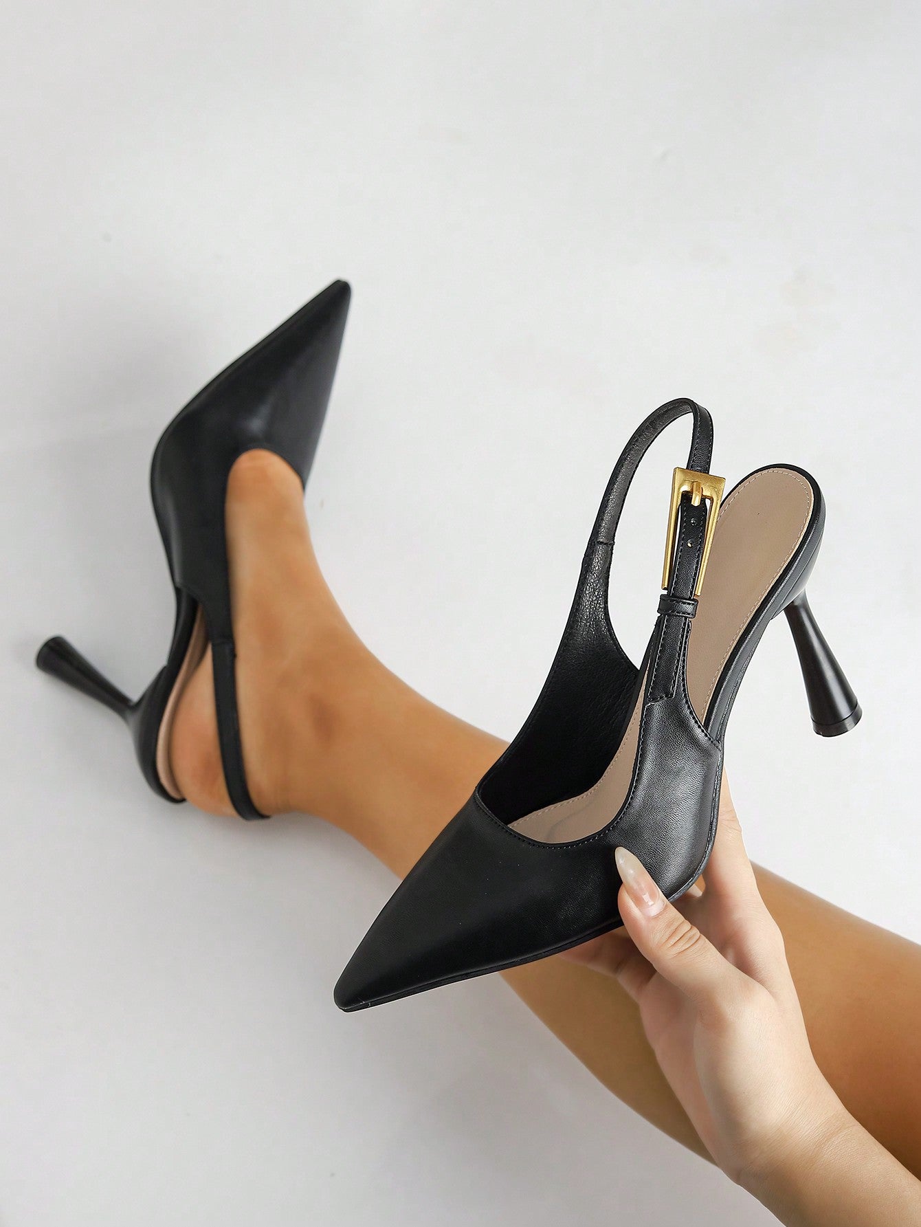 Women High Heel Pointed Toe Fashion Stone Texture Backstrap Slingback Pumps