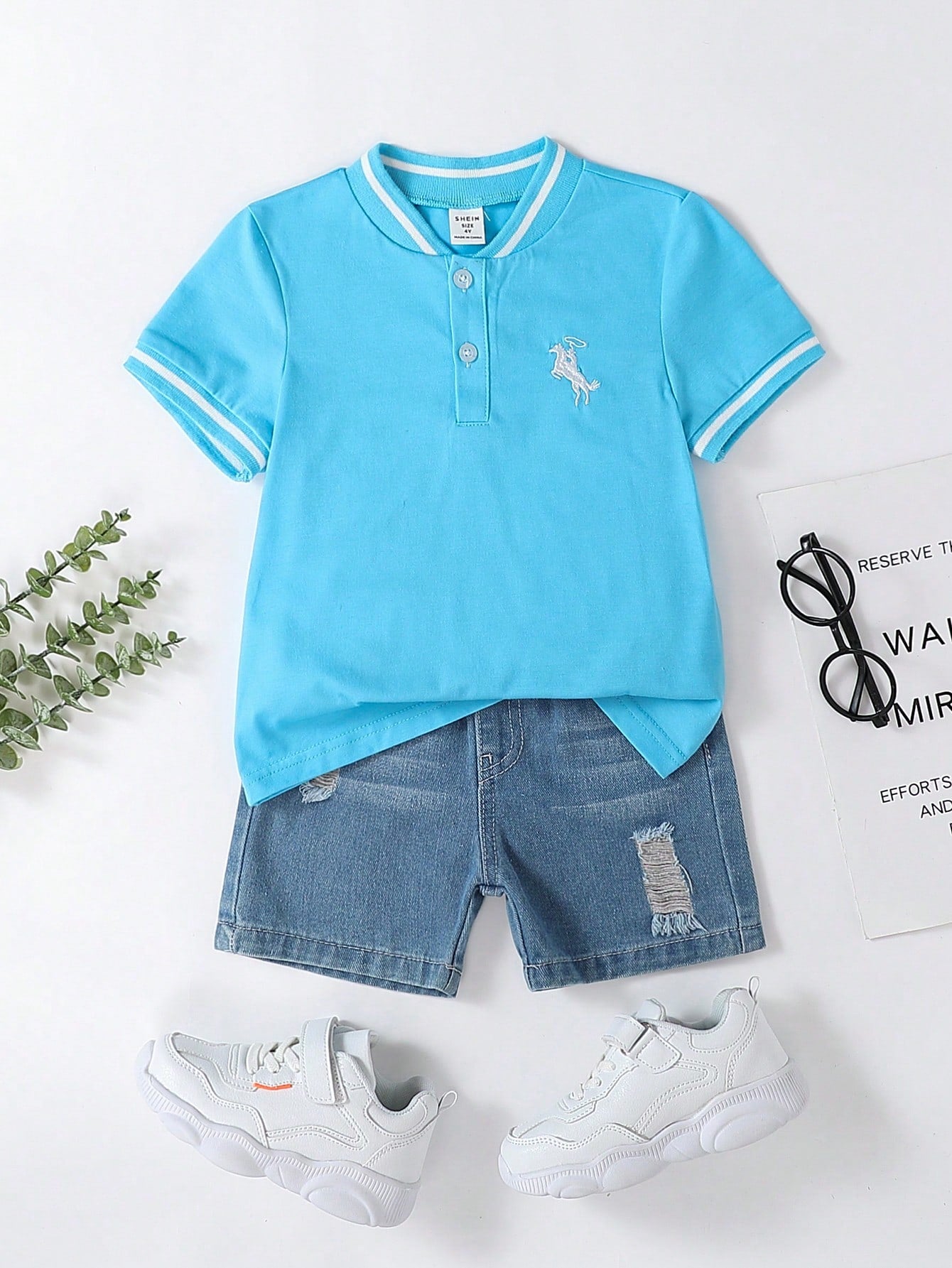 Young Boy Casual Sports College Style Embroidered Horse Pattern Short Sleeve Polo Shirt With Half-Open Collar, All-Match And Comfortable, Suitable For Outing, School, Festival, Home, Spring And Summer