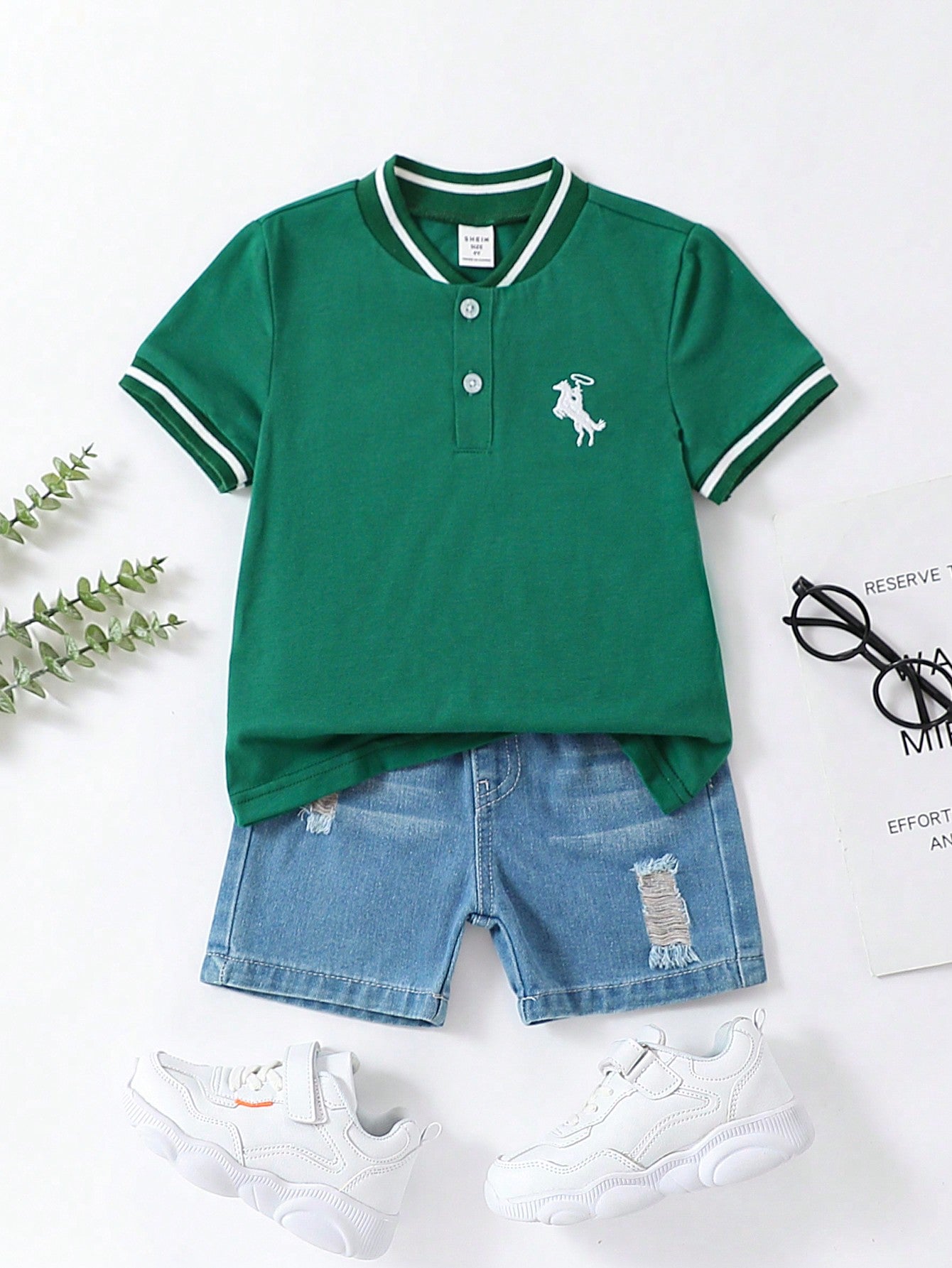 Young Boy Casual Sports College Style Embroidered Horse Pattern Short Sleeve Polo Shirt With Half-Open Collar, All-Match And Comfortable, Suitable For Outing, School, Festival, Home, Spring And Summer