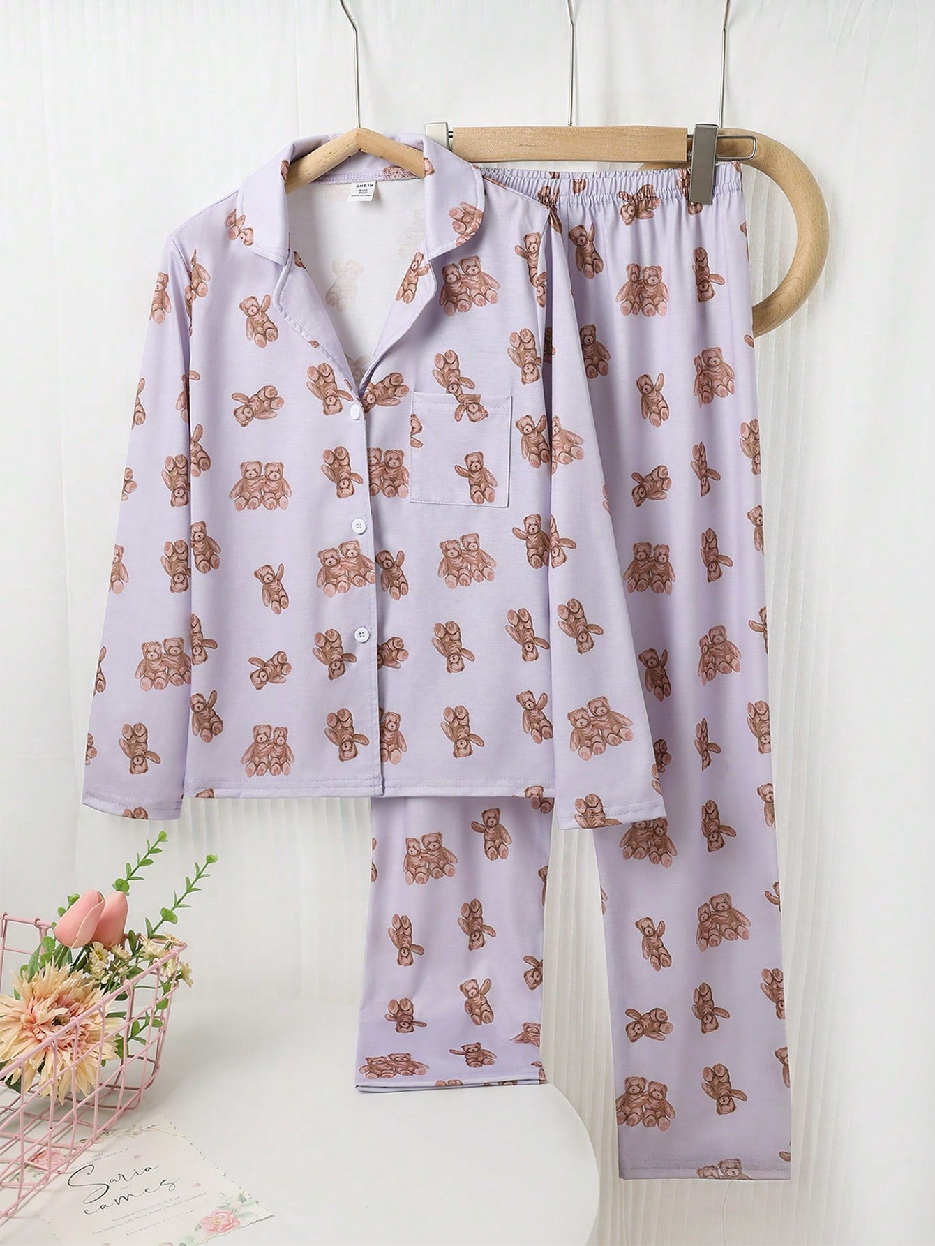 Tween Girl 2pcs Set Novelty Pattern Comfortable Pajama Set For Fall/Winter