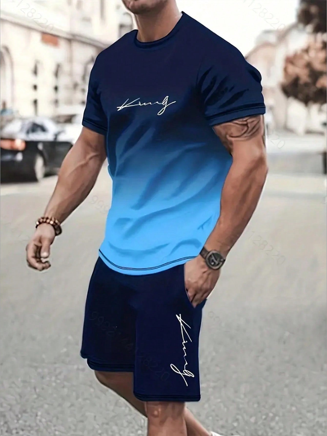 Men's Summer Letter Print Round Neck Short Sleeve T-Shirt And Drawstring Waist Shorts Set