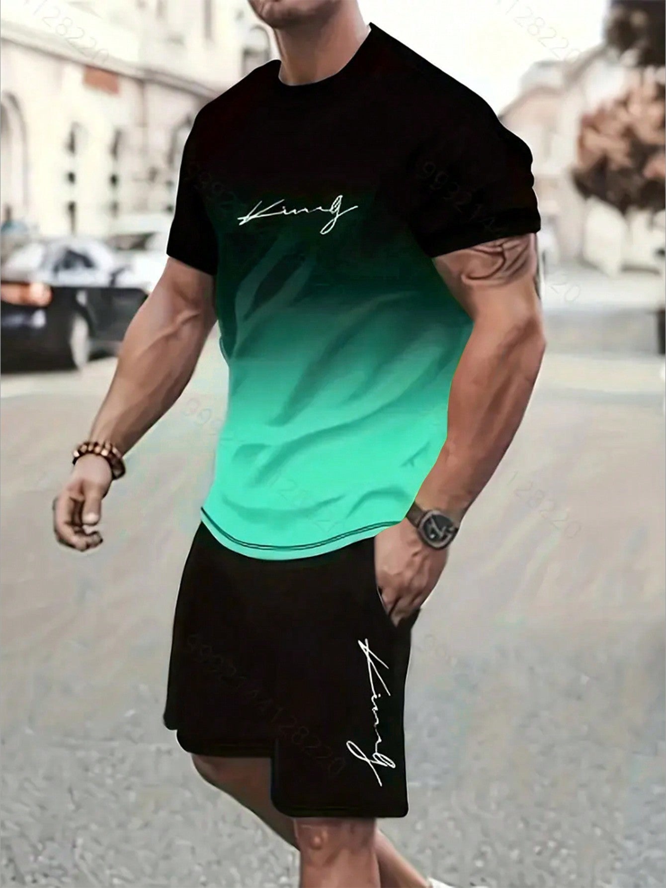 Men's Summer Letter Print Round Neck Short Sleeve T-Shirt And Drawstring Waist Shorts Set