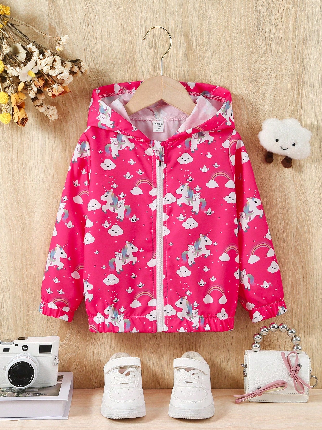 Young Girl Rainbow Unicorn Fun Pattern Pink Jacket