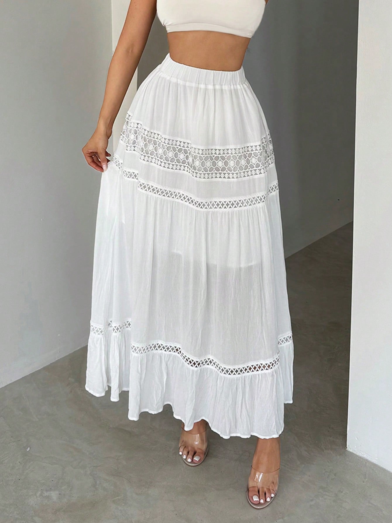 Solid Color High Side Slit Hem Skirt Spring  Summer Women Clothes Birthday Outfit Beach Vacation Women Clothes Boho  Western Wear