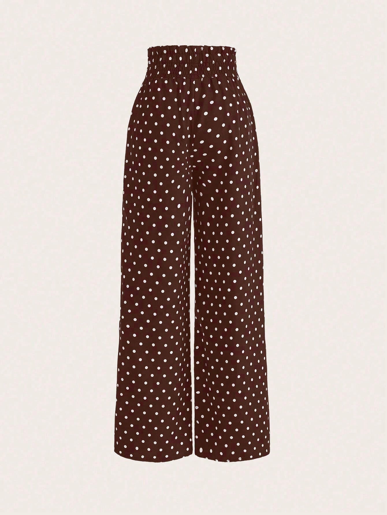 Women's Polka Dot Shirred Waist Wide Leg Pants