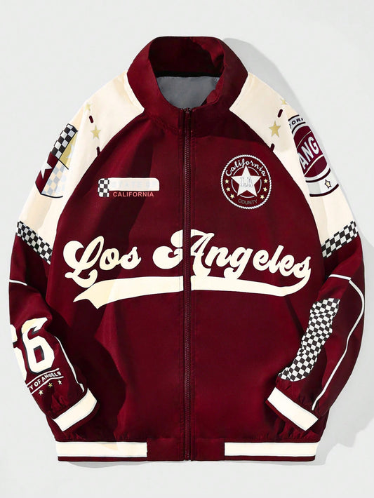 Street Life Men's Letter Print Patchwork Baseball Jacket