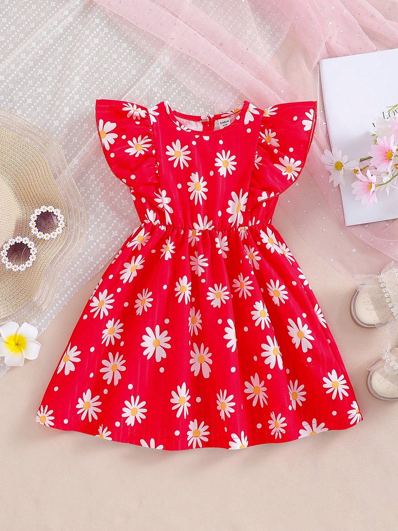 Young Girls' Floral Printed Dress With Ruffle Hem