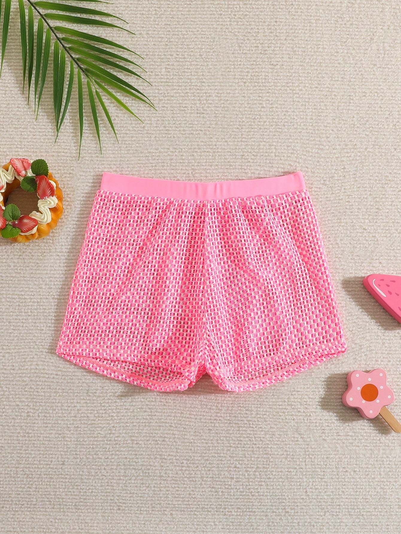 Tween Girl Solid Color Vacation Swimwear Cover-Up Shorts Set