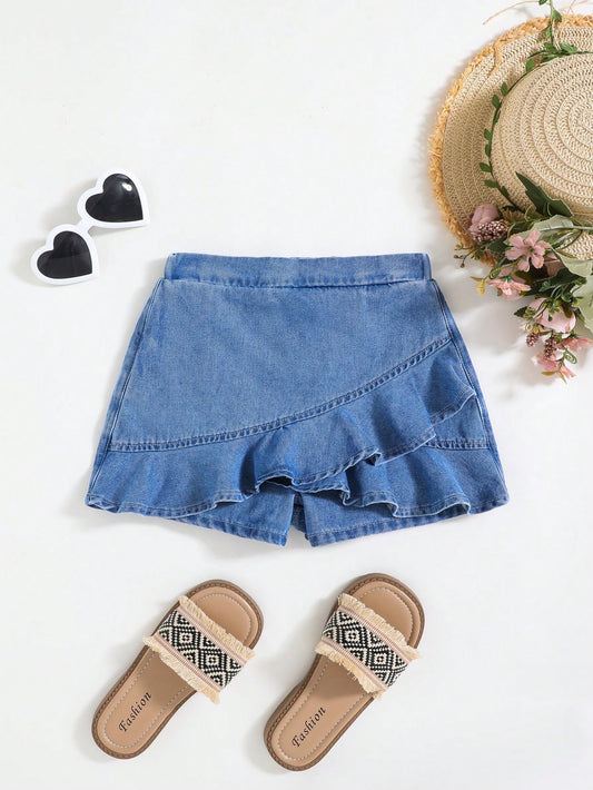 Tween Girl Summer Boho Ruffle Trim Causal Soft Denim Jeans Skort,Girls Summer Cute Shorts Outfits