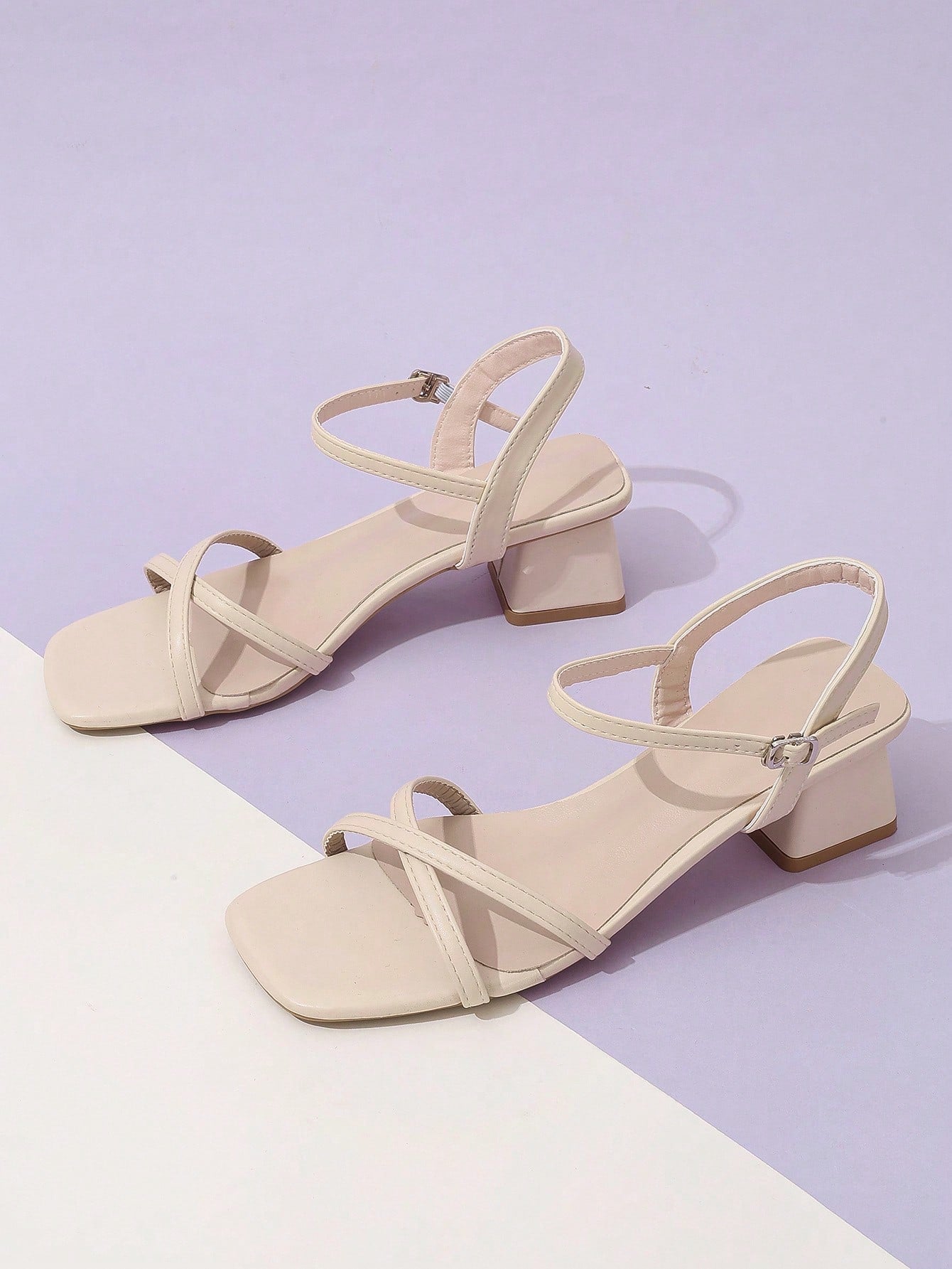 Teenage Girls Beige Open Toe Big Size Sandals With Chunky Heels