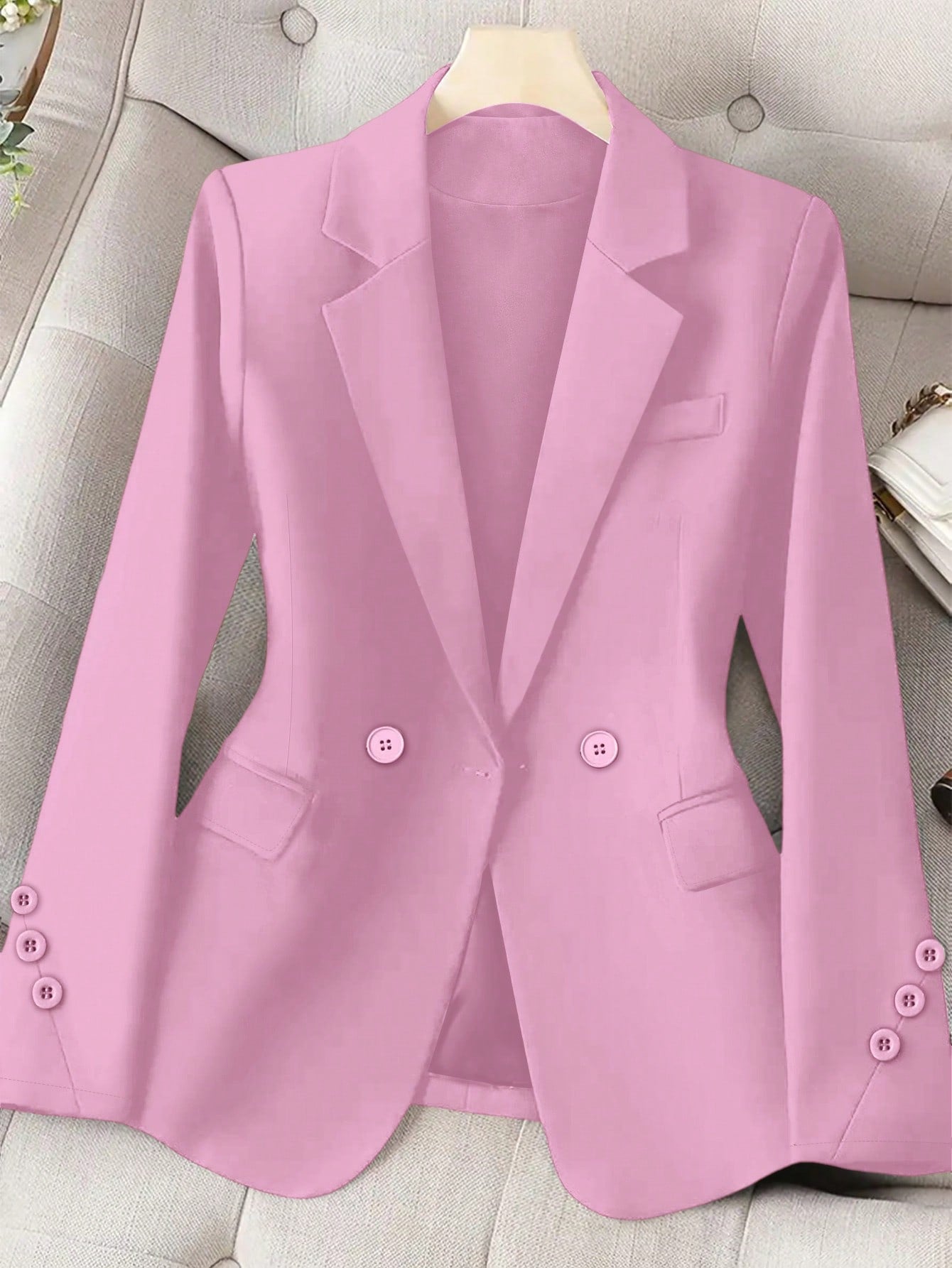 Ladies' Casual Solid Color Double Breasted Blazers