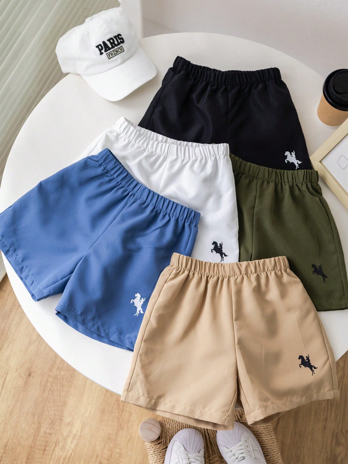 5pcs/Set Young Boy Casual Academy Style Comfortable, Fashionable, Simple, Practical, Cute Printed Breathable Comfortable Shorts, Suitable For Daily, School, Travel, Sports, Spring And Summer Seasons