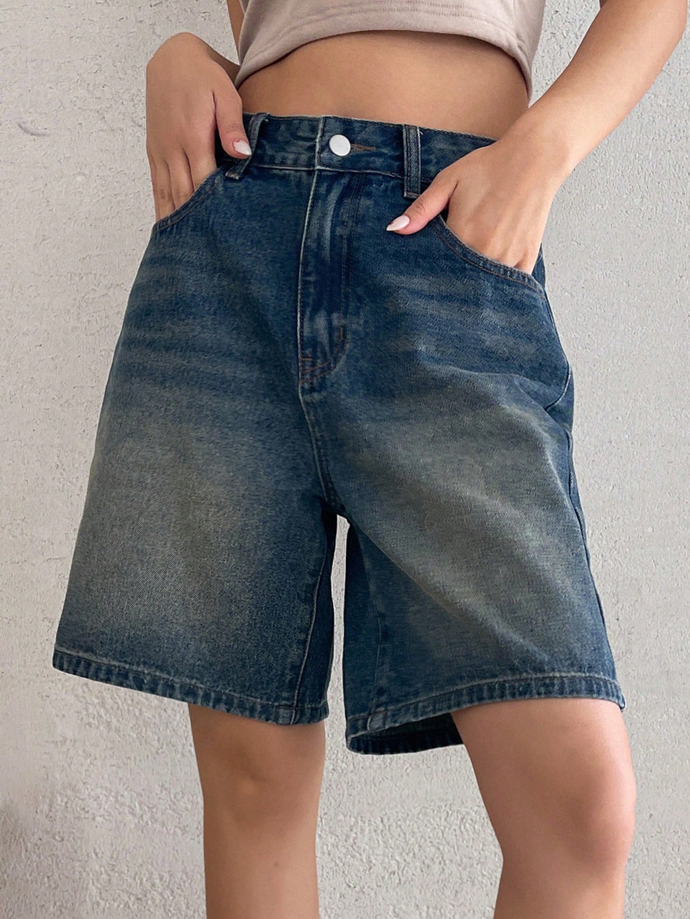 Women's Blue Washed Denim Shorts