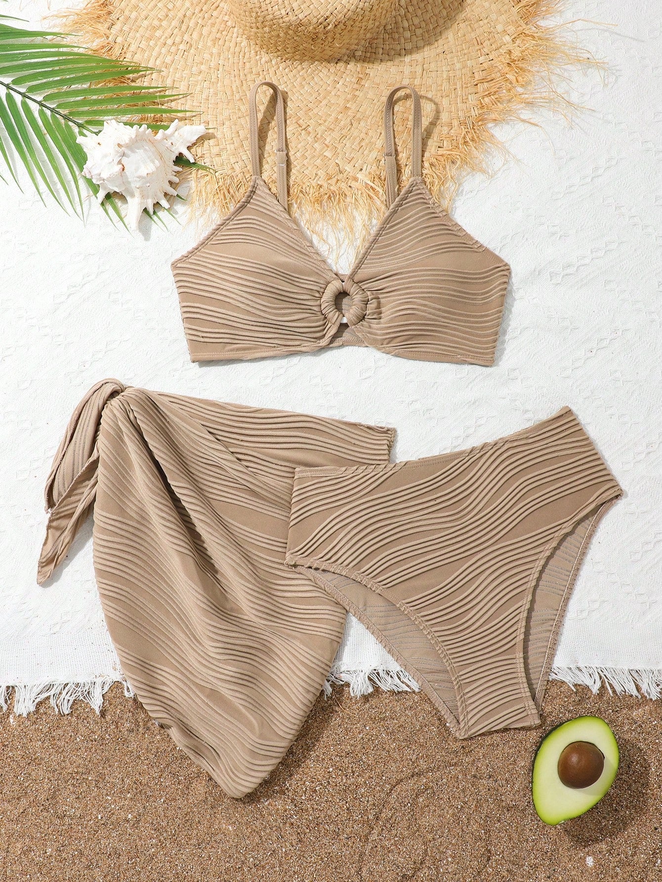 Teen Girl Solid Color Three-Piece Bikini Set Summer Beach