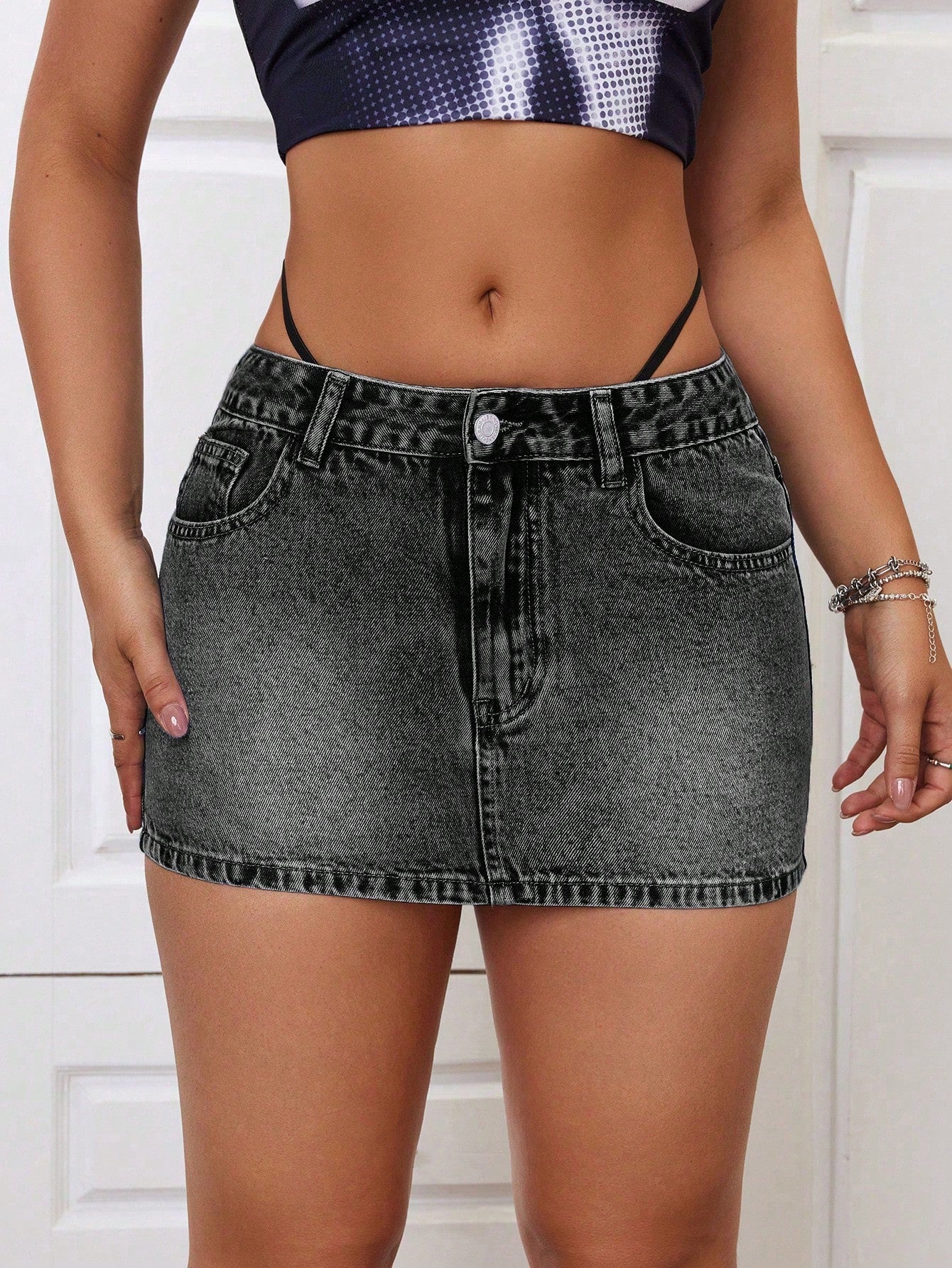 Women's Sexy Low Waist Washed Denim Mini Skirt