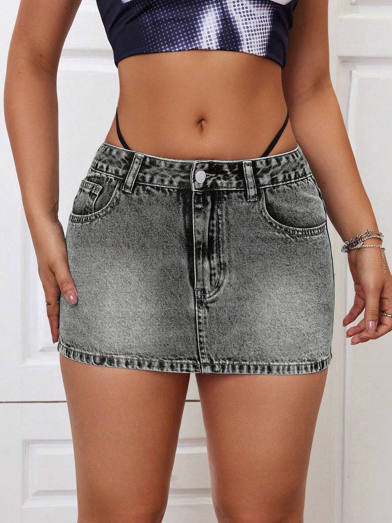 Sexy Low Waist Washed Denim Mini Skirt