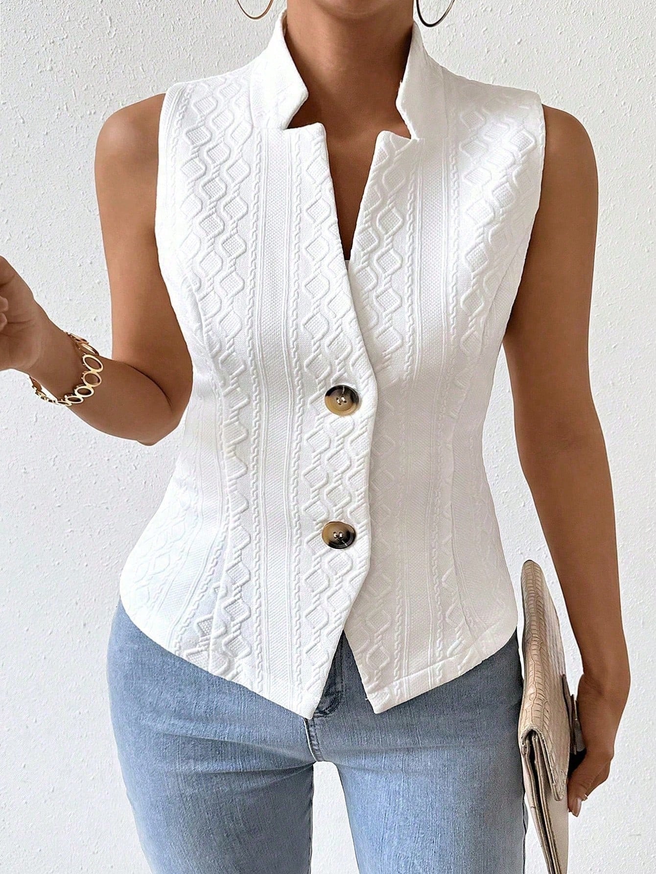 French Style Solid Jacquard Suit Vest Jacket