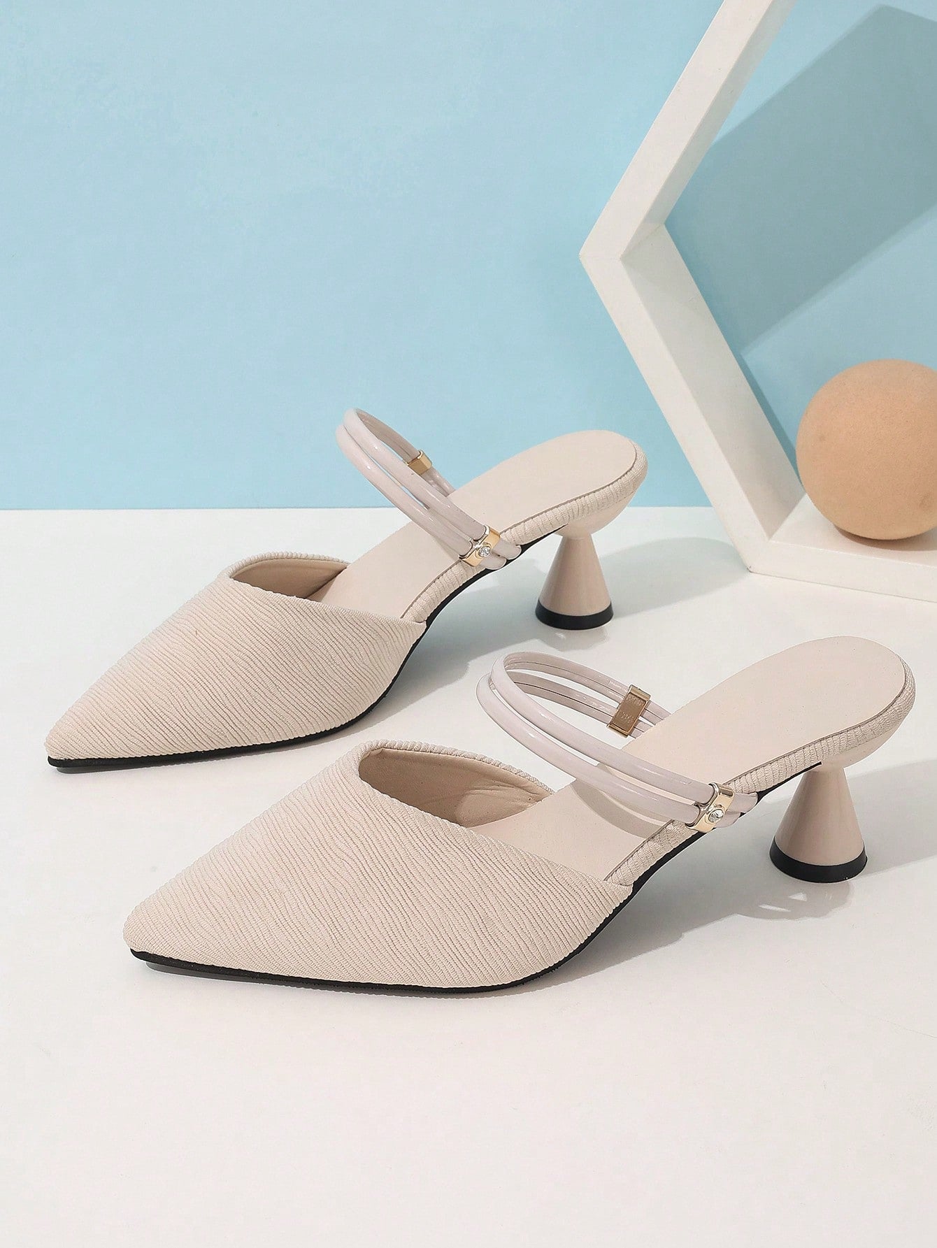 Women's Spring & Autumn New Pointed Two Wearing Mules High Heeled Half Slippers