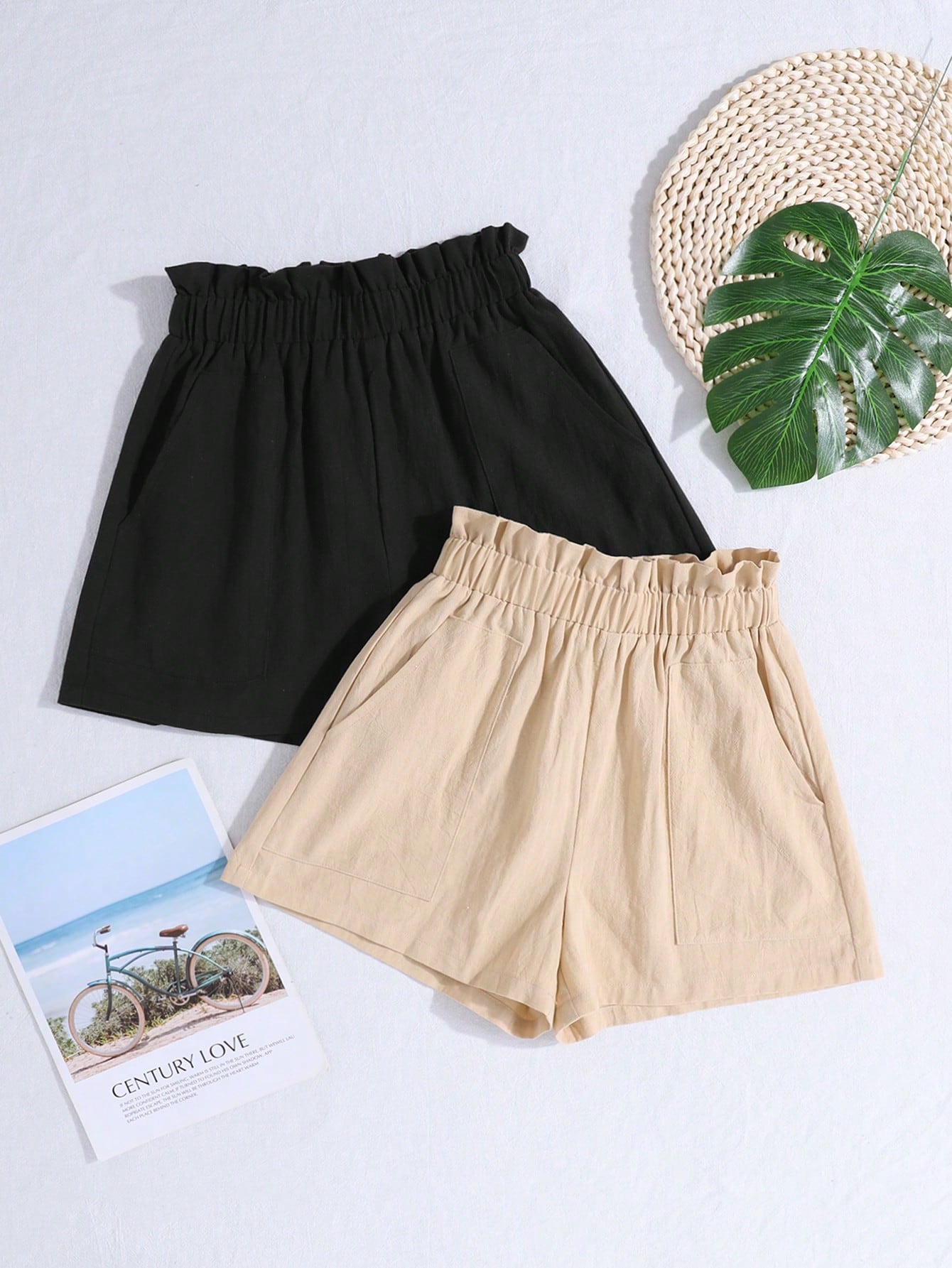 Tween Girl 2pcs Plain Woven Straight Shorts For Spring/Summer Vacation And Leisure