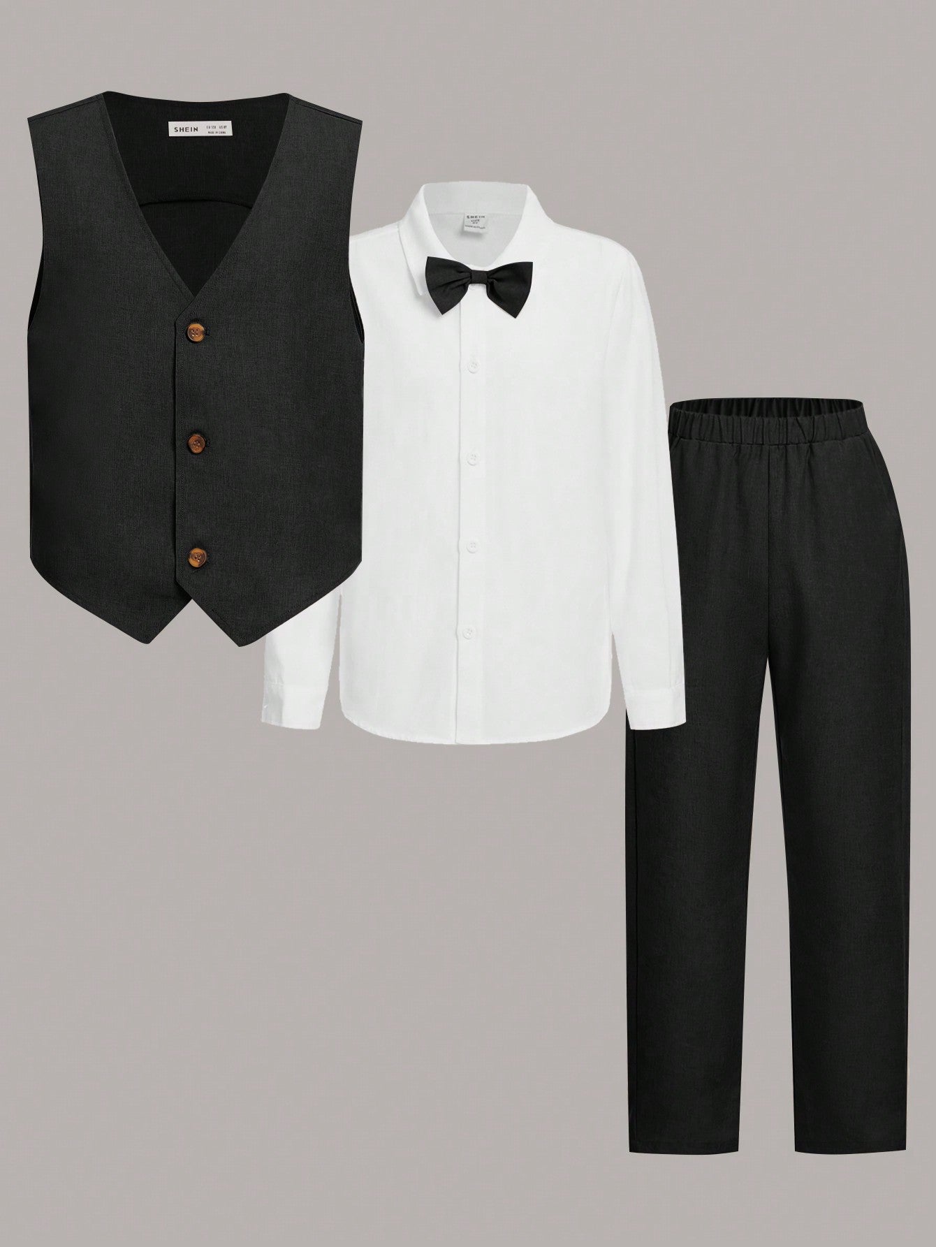 Tween Boy Casual Elegant Comfortable Vest And Shirt And Long Pants Three-Piece Set