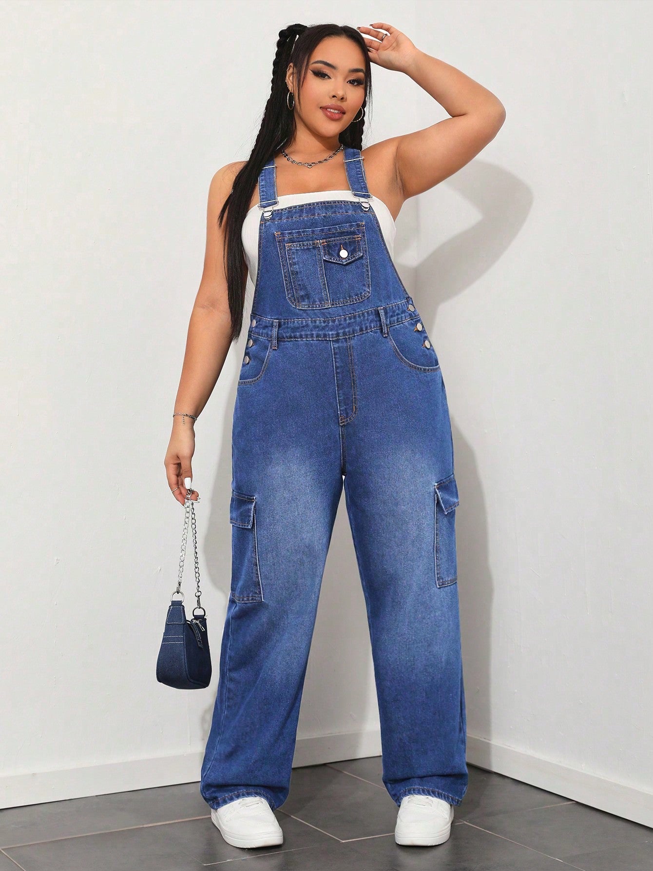 Plus Size Overalls With Multiple Pockets And Adjustable Shoulder Straps