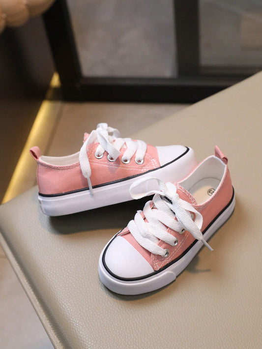 Breathable And Comfortable Lace-Up Children's Canvas Shoes, Flat Casual Canvas Shoes For Girls