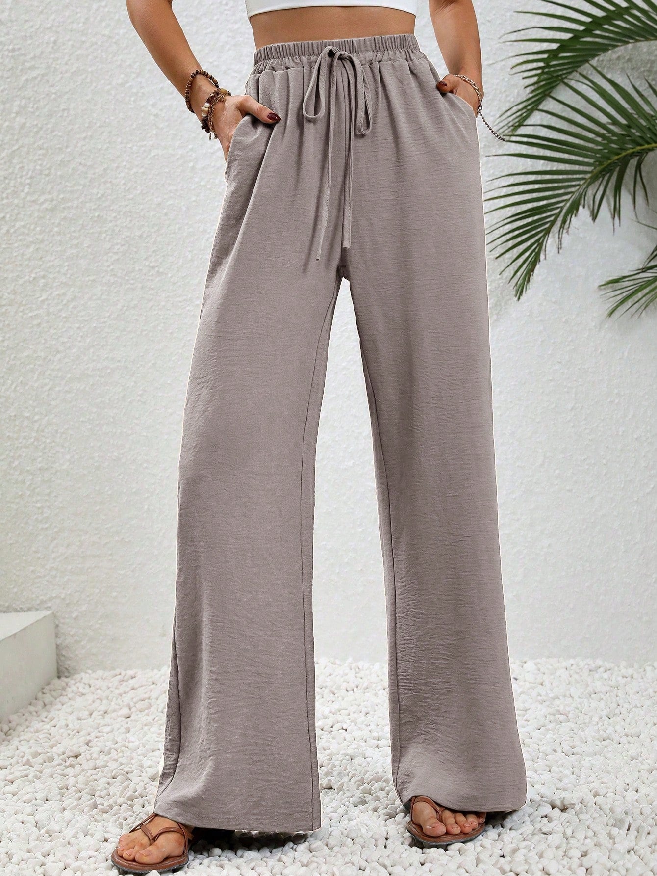 Tie Waist Wide Leg Pants