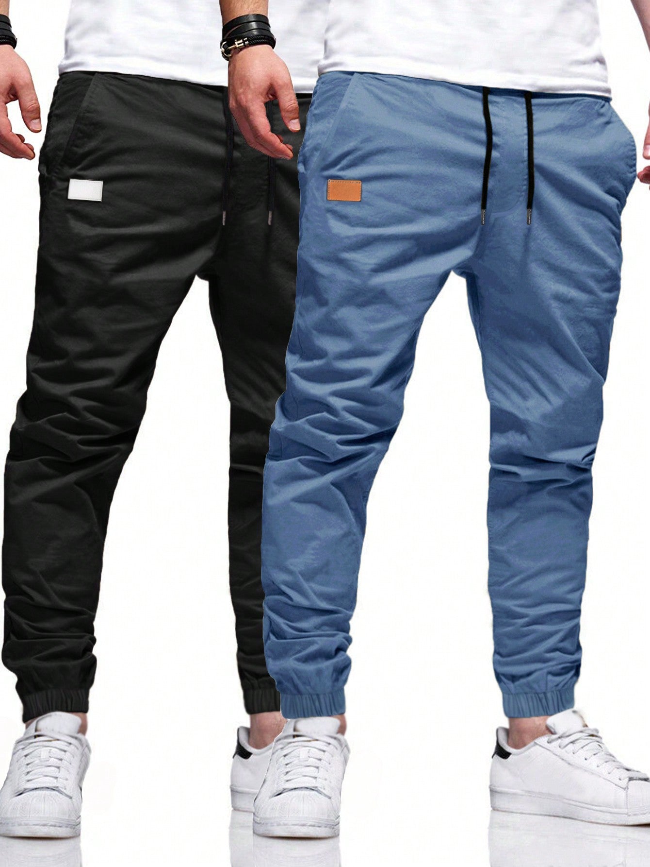 Men's 2Pcs Casual Drawstring Waist Slant Pocket Jogger Pants Long Slacks Plain Going Out