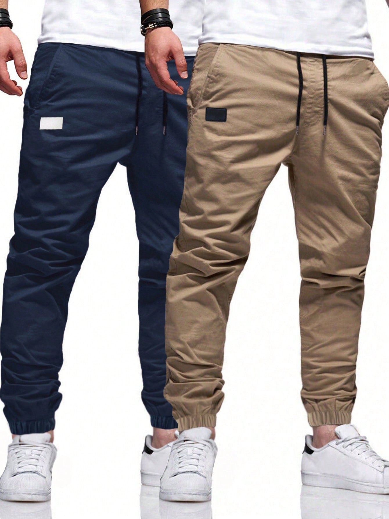 Men's 2Pcs Casual Drawstring Waist Slant Pocket Jogger Pants Long Slacks Plain Going Out