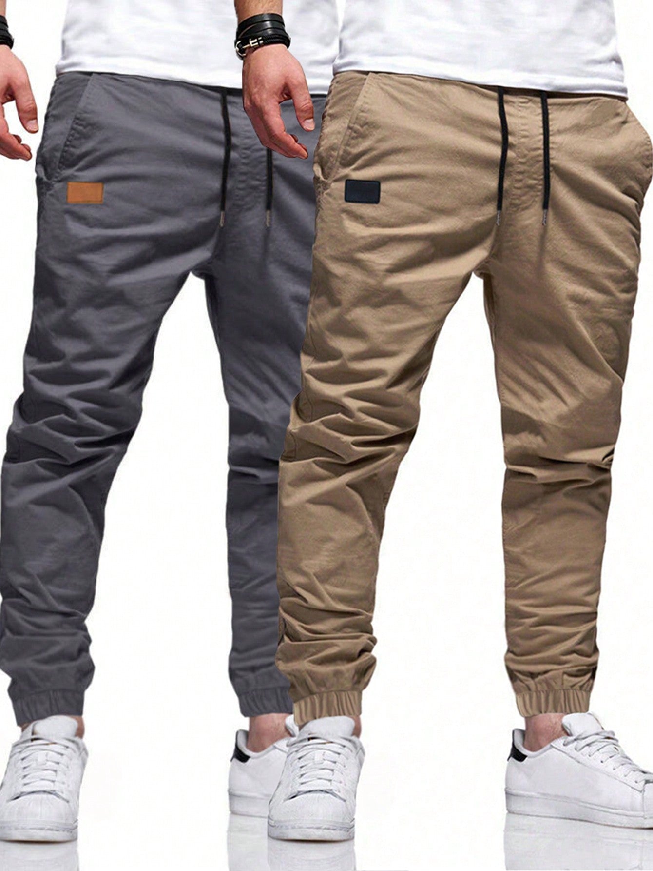 Men's 2Pcs Casual Drawstring Waist Slant Pocket Jogger Pants Long Slacks Plain Going Out