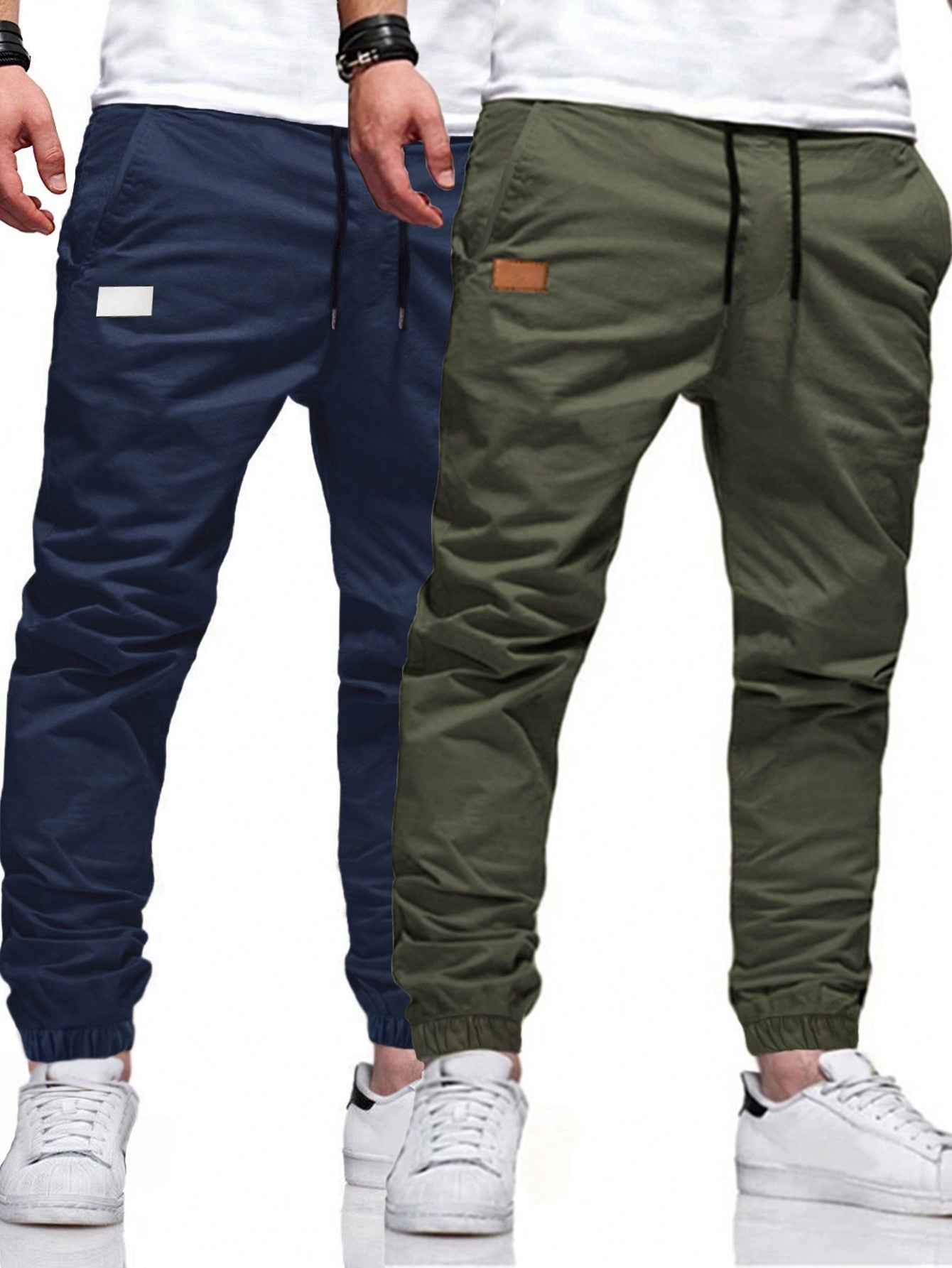 Men's 2Pcs Casual Drawstring Waist Slant Pocket Jogger Pants Long Slacks Plain Going Out