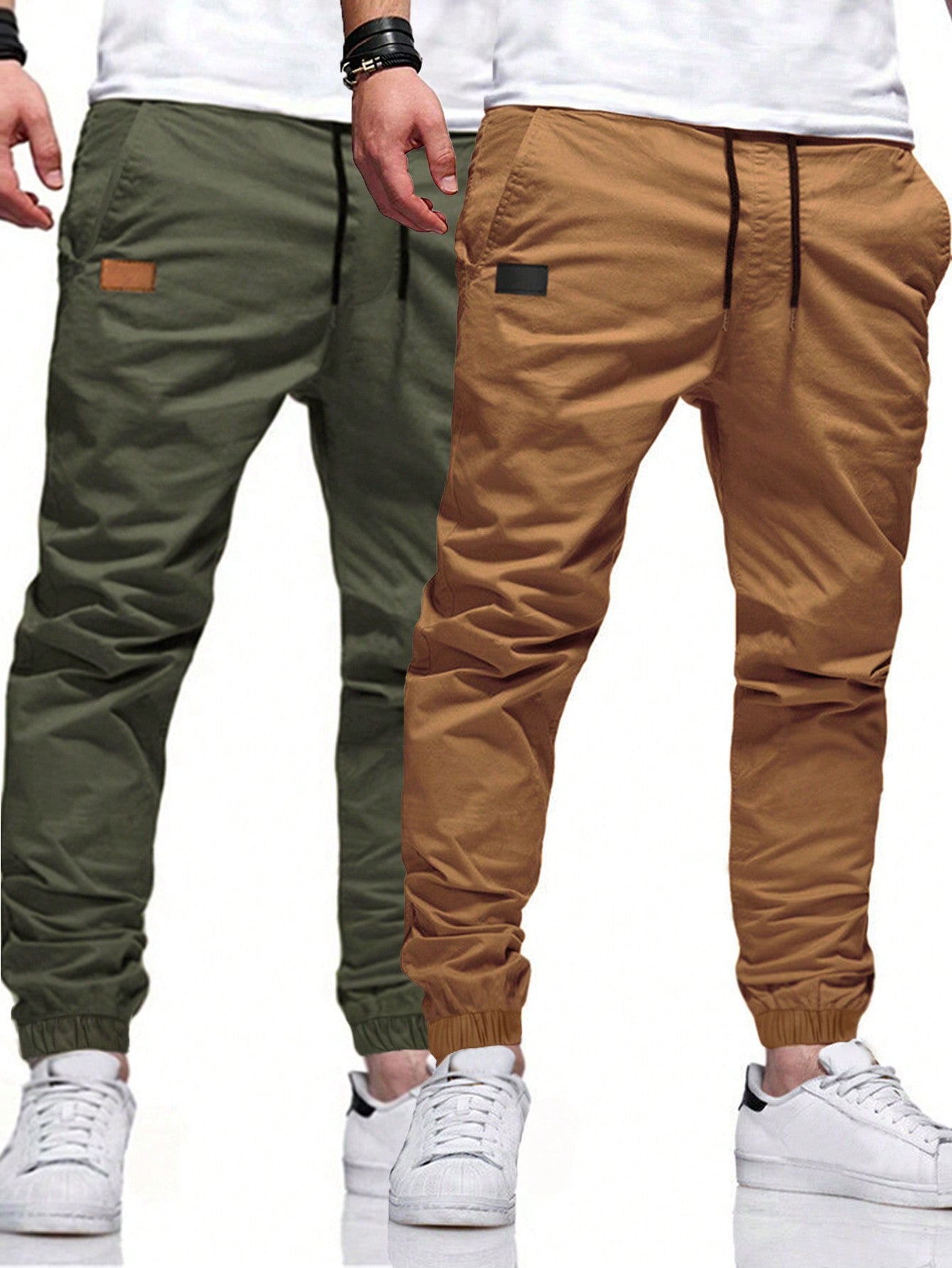 Men's 2Pcs Casual Drawstring Waist Slant Pocket Jogger Pants Long Slacks Plain Going Out