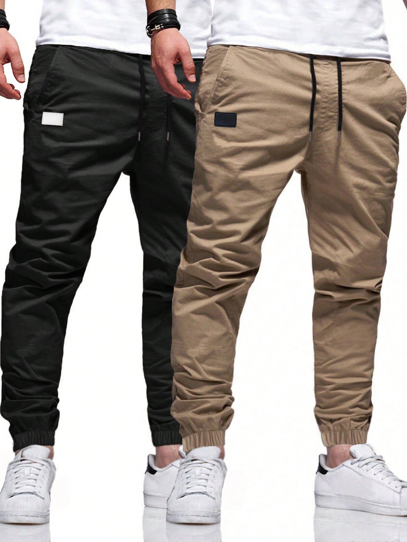 Men's 2Pcs Casual Drawstring Waist Slant Pocket Jogger Pants Long Slacks Plain Going Out